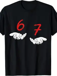 Funny 67 Number Meme T-Shirt - 6  7 Hands Design w