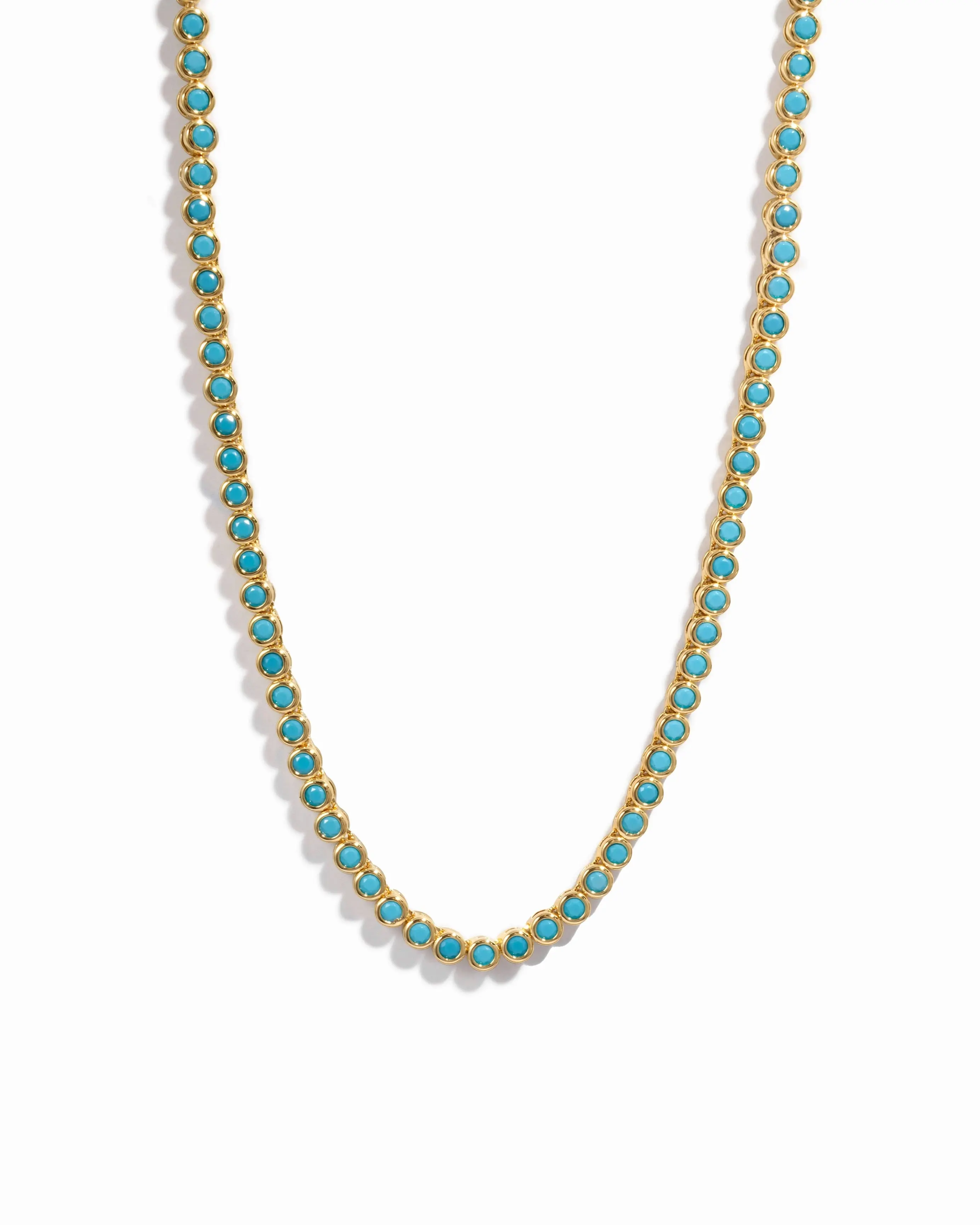 Women's 14K Gold Plated Round Turquoise Tennis Necklace - Hypoallergenic Accessory Necklace with Gold Aesthetic, Bling Effect for Casual Wear