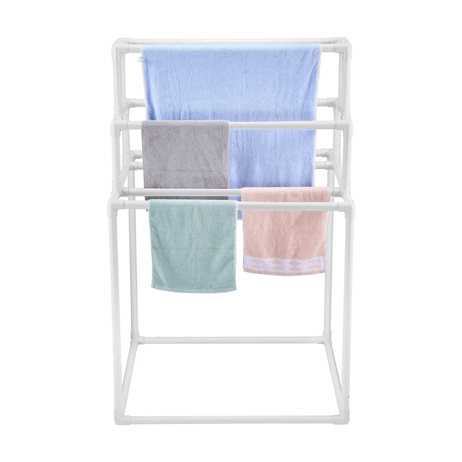VEVOR Towel Rack,  8 Bars Outdoor PVC Towel Holder, Freestanding Pool Towel Hanger Stand Next to Hot Tub, Outdoor Indoor Quilt Drying Rack Organizer, Ideal for Poolside, Bathroom, Spa, White