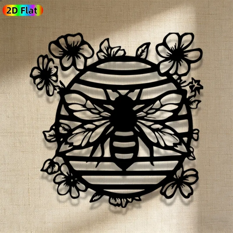 1pc Romantic Bee & Flower Metal Wall Art, Romantic Bee & Flower Statue Mural, Iron Craft, Perfect for Living Room, Garden, Indoor/Outdoor Decor, Intricate Craftsmanship, Artistic Metalwork, Valentine's Decor, Ideal Gift for Nature Lovers