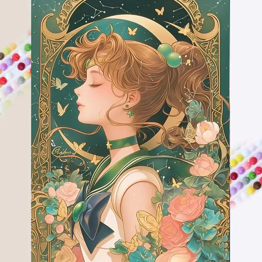 1 DIY handcraft diamond painting set, 5D diamond art set, DIY decoration, moon, flowers, butterflies diamond painting set full round drill, mosaic, diamond art, DIY art home decor, suitable for Christmas.