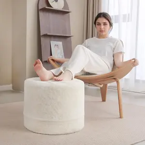 Round and Square Stuffed Pouf Ottoman, Plush Poufs with Foam Chunk Filling, Foot Rest Stool for Living Room