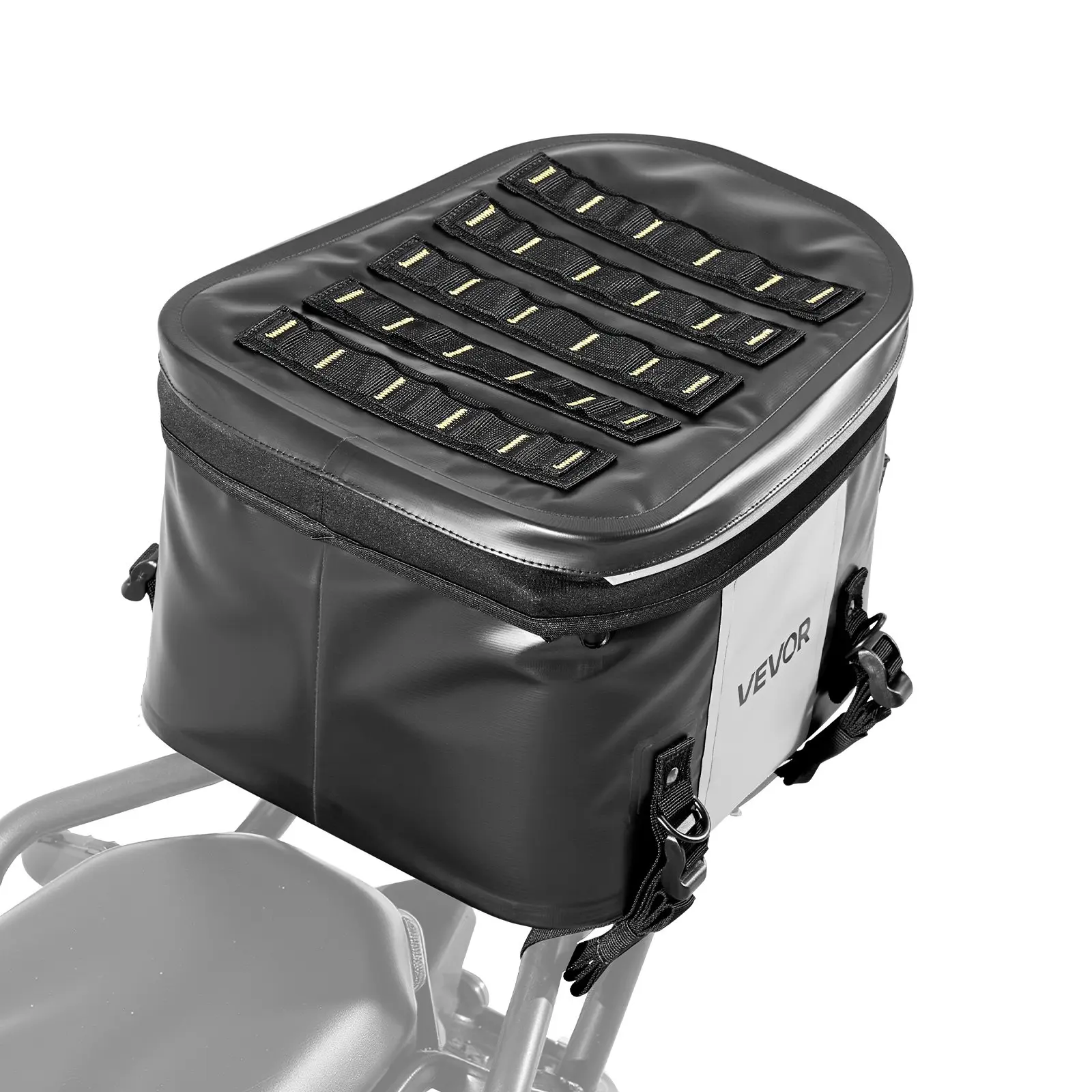 VEVOR Motorcycle Tail Bag, 28L Waterproof PVC Coating Luggage, Quick Install Universal Rear Rack Fit, Stylish & Functional Motorbike Rear Seat Storage with Mesh Inner Pocket & Adjustable Buckle, Black, 28 L