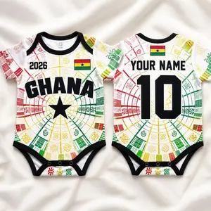 Personalized Ghana Baby Bodysuit, Custom Name Number Infant Soccer Outfit, Ghana Baby Jersey