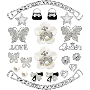 Momolove Bling Shoe Charms for Women,Girly Golden Chains for Clog Sandals,Rhinestones Bling Chain Charms Cute Designer DIY Shoe Accessories Decoration Jewels Party Favors