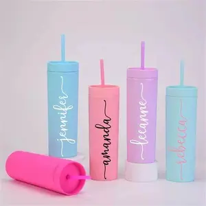 16 oz Pastel Acrylic Matte Tall Skinny Tumbler,Lid and Straw, Customized cup, Personalized Tumbler, Wedding Bachelorette Party, Bridesmaid gifts, Christmas Gift, Gift for friend Bottle Drinkware, Printed Bottled Washable Stylish Water Bottles