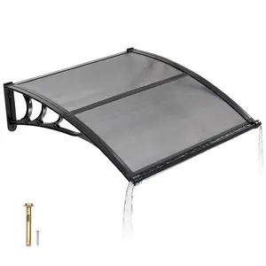 VEVOR Awnings for Door Entrance, 38 x 40 in, Exterior Front Door Window Awnings with Drainage & ABS Bracket, Rain Snow Sun Protection, Overhang Polycarbonate Door Canopy for Porch Patio, Smoky Gray