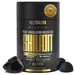VELTRAVITA Alpha Shilajit Gummies for Men, Pure Himalayan Shilajit, KSM-66 Ashwagandha, Tongkat Ali, Korean Red Ginseng, 76%+ Fulvic Acid & 92+ Trace Minerals, Vegan, Sugar Free