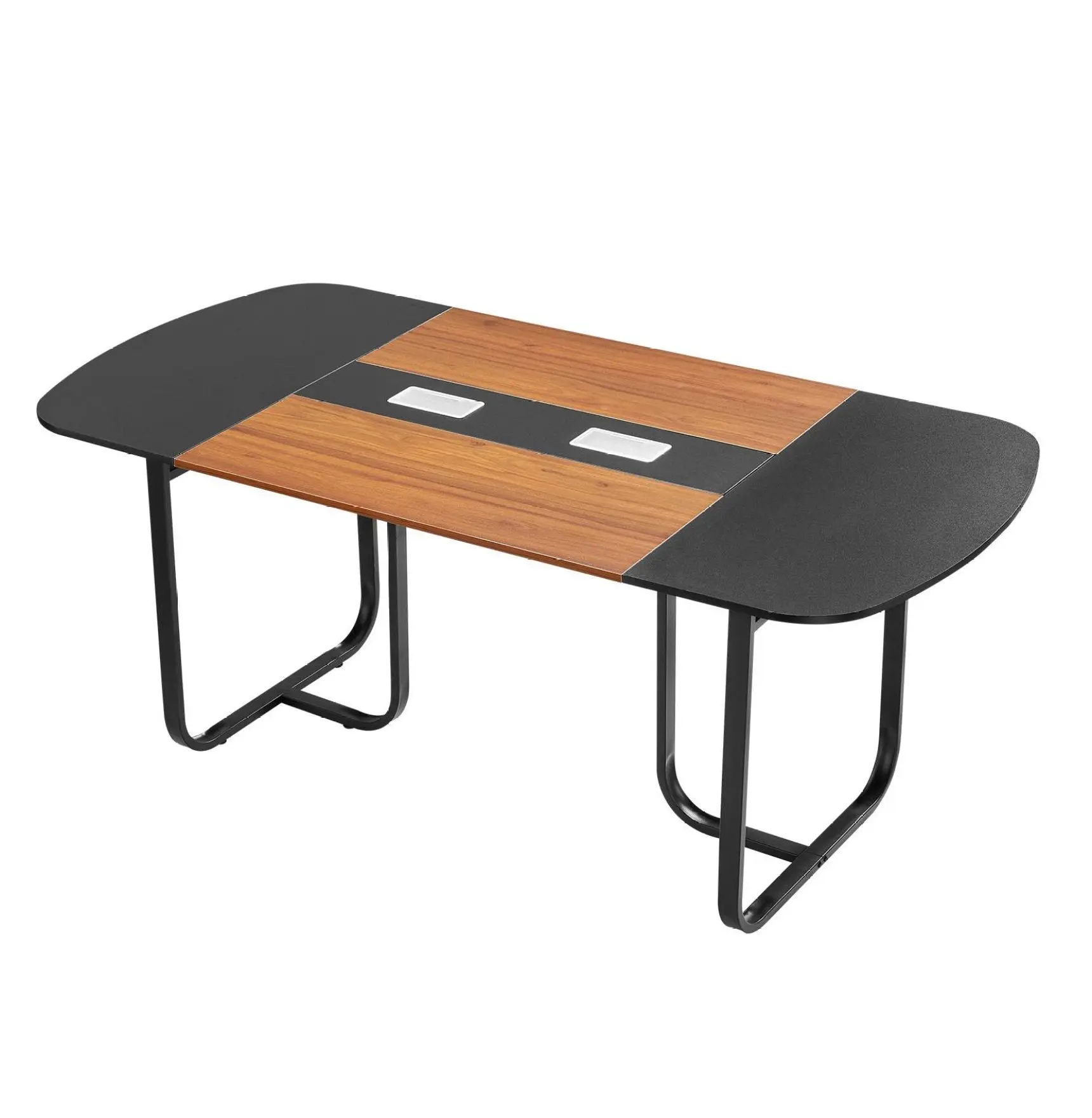 Conference Table 6ft Oval, Office Meeting Desk for 6-8 Person, Modern Seminar Boardroom Table, Metal Legs, Easy Assembly, Black & Brown 6 ft Oval
