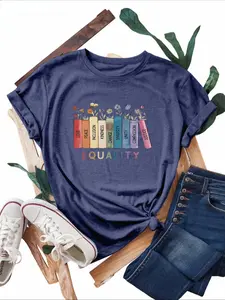 Oversized Graphic Tee, Vintage Washed Equality Books Flower Inspirational T-Shirt, Retro Social Justice Shirt for Women, Aesthetic Inclusivity Top, Trendy Activist Apparel, Unique Equal Rights Gift for Her