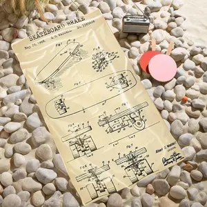 1 piece 1968 Skateboard Brake Device Patent Design themed beach towel - Extra Large Beach Towel, Eco-friendly Dyed Fabric, suitable for Outdoors, Seaside, Travel, Machine Washable, Quick-dry and Absorbent, Suitable for Various Outdoor Scenes