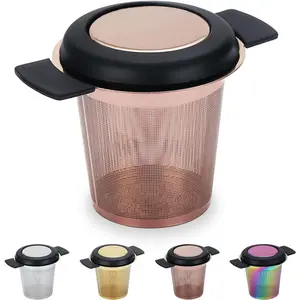 Rose Gold Tea Infuser for Loose Tea, Stainless Steel Titanium Copper Plating Loose Leaf Tea Steeper Strainer, Coffee Infuser Fine Mesh Filters with Large Capacity Double Handles Lid