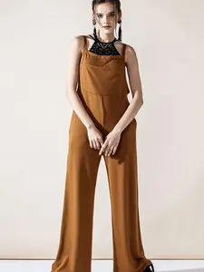 Women's Boho French Terry Wide Leg Sleeveless Jumpsuits with Pockets Loose Fit Casual Comfortable Poly Rayon Knitwear for Everyday Wear