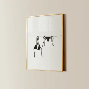Unframed Bikini On Clothesline Photo Poster - High-DPI, Multi-Size, Waterproof, Artistic Home Decor for Coastal Beachy Room Decoration, College Apartment Box-Friendly Wall Art (Suitable for Kitchen Use)