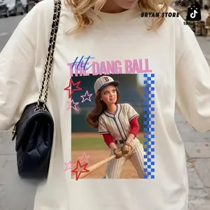 Hit The Dang Ball Baseball Mom Shirt, Game Day Softball Tee, Distressed Doll Face Meme 7XH