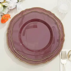 10-Pack Plastic Dinner Plates 9" Cinnamon Rose with Gold Scalloped Rim - Disposable Party Plates