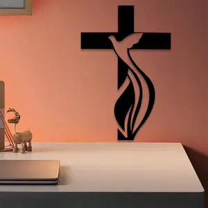 1pc Dove Cross Metal Wall Art, Spiritual Mural, Religious Decoration, Perfect for Living Room Wall, Anti-Corrosion Metal