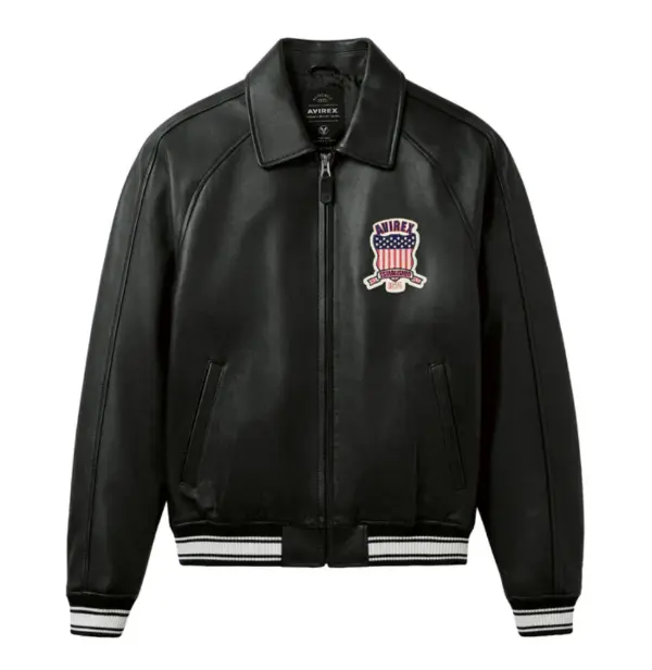 AVIREX Style Icon Black Leather Bomber Jacket Premium Varsity Edition