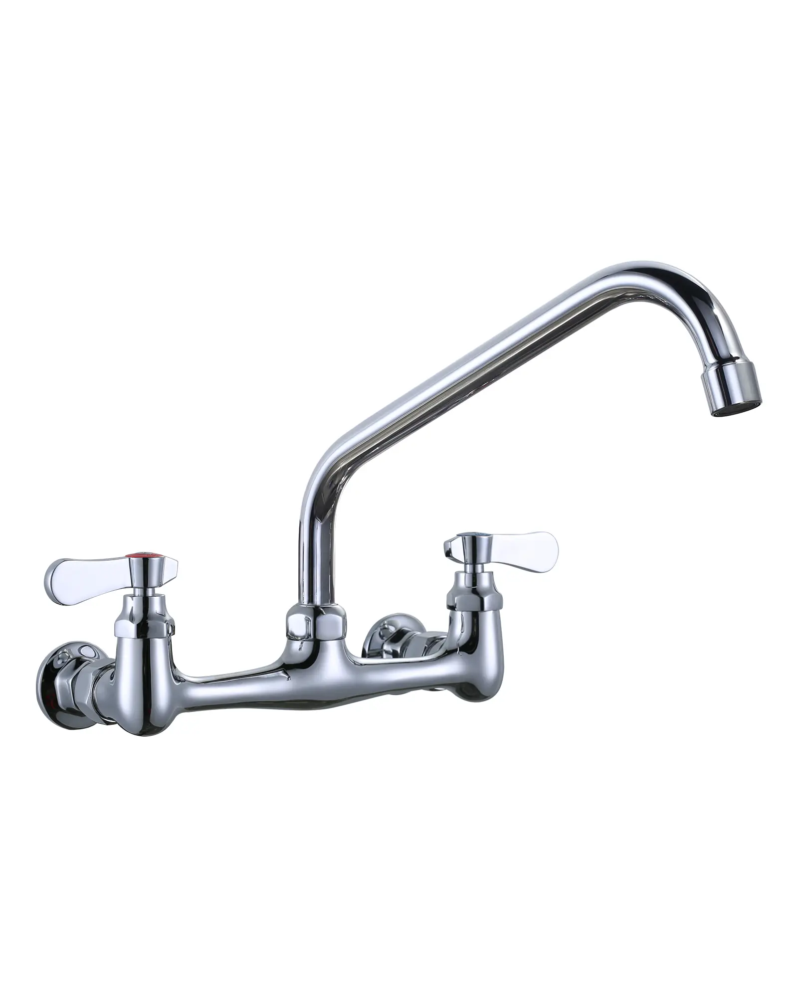 WOWOW Traditional Vintage Rustic Brass Commercial Kitchen Faucet - 8" Center, 10" 360-Degree Swivel Spout, Double Handles, Polished Chrome Finish, High-Pressure Tap, Hot & Cold Controls, for Restaurant, Garden Sinks
