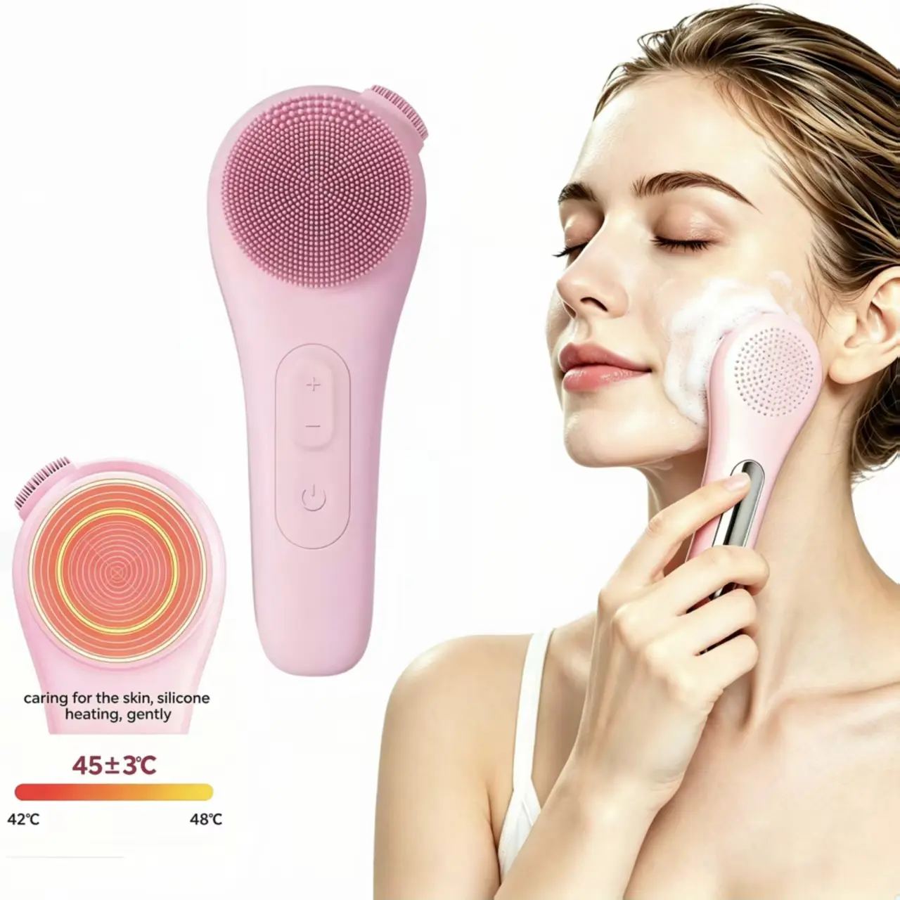 Silicone Facial Cleansing Brush IPX7 Waterproof Electric Face Scrubber Gentle Exfoliating Skin Deep Cleanser Massager for Pore Cleaning Pink Mild Durable Daily