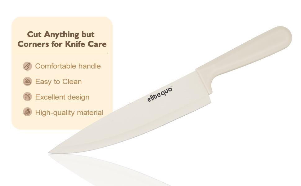 ELITEQUO 8-PCS Kitchen Knife Set With Block - Professional High Carbon Stainless Steel with Sharpening Rod & Kitchen Scissors