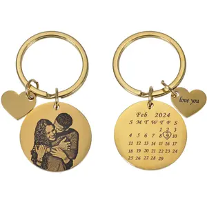 Personalized Photo Engraved Anniversary Calendar Keychain with Short Text