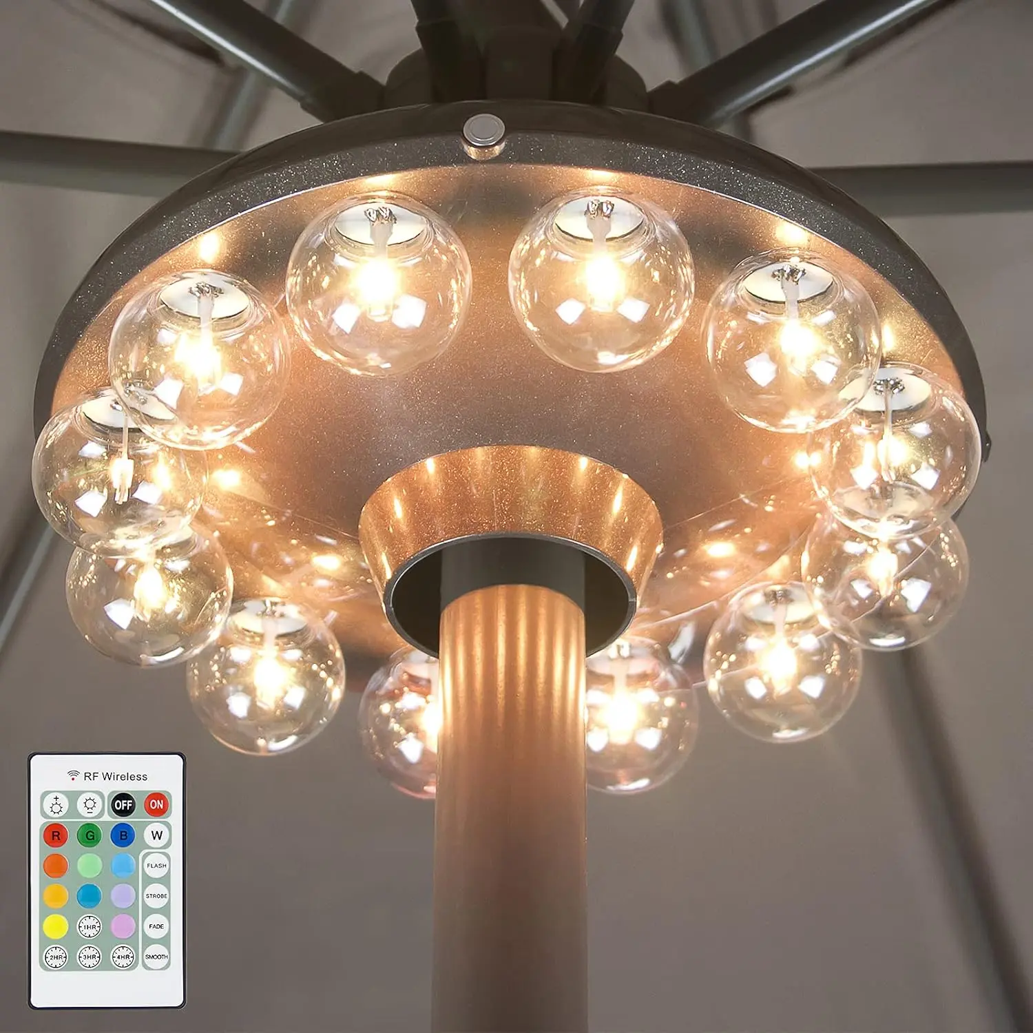 Operated Hanging Lights Outdoor Patio Umbrella Light RF Remote Control,12 Colors Changing Pole Light for Umbrella, Under Umbrella Lights Brightness Dimmable and Timer