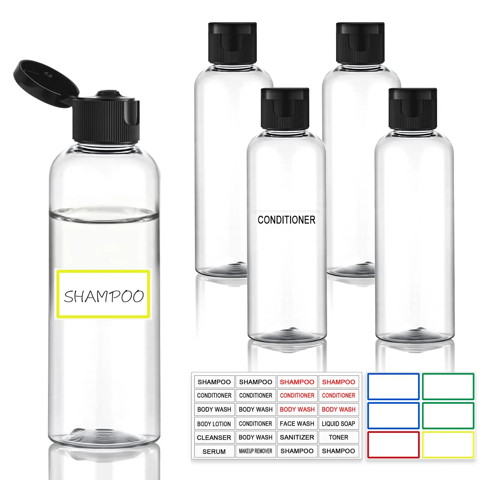 5 Pack 3.4 oz Travel Bottles for Toiletries, TSA-Approved Refillable Leak-Proof Containers, Clear PET Squeeze Bottles for Shampoo, Lotion & Conditioner