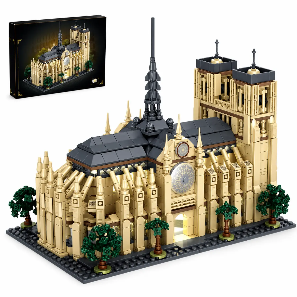 Jyrue Phthalate-Free Notre Dame de Paris Architecture Brick Blocks Set with LED Light, 1757-Piece High-Detail Collectibles, Lego-Compatible, Unisex High-Difficulty Assembly Toy for Ages 14+ Paris Landmark Gift