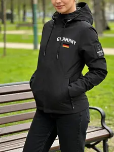 Women's Hooded Windbreaker Jacket "GERMANY" German Flag Print Outdoor Windproof Jacket Multi-Color Options Stand Collar Loose All-Season Warm Wind Coat Ideal for Daily Commute Hiking Climbing Wear Soft Comfortable Breathable Machine Washable