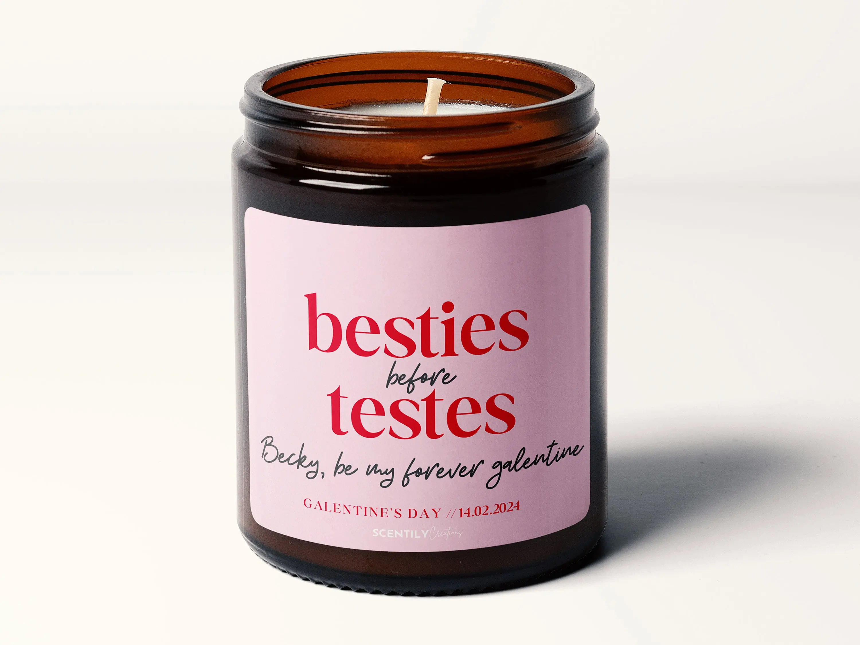 Besties Before Testes Galentine Girl Power Friendship Personalised Message Soy Wax Candle