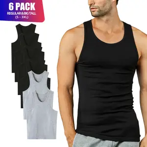 6 Pack Men's A-Shirts 100% Cotton Lightweight Ribbed Underwear Tank Top Solid Casual Menswear S-3XL Regular Big & Tall Workout Breathable Sleeveless Plain Classic