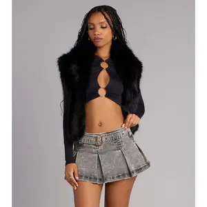 Cool Confidence Belted Denim Mini Skort