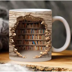 1pc, 3D Bookshelf Mug | Library Shelf Cup 11 Oz | Creative Space Design Multi-Purpose Ceramic Mug, Book Lovers Coffee Mug, Cool Birthday Christmas Gifts For Readers2
