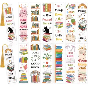 UV DTF Bookmark Wraps - 24 Sheets Booklover Acrylic Bookmark Blanks Sticker, Book UV DTF Transfer Stickers, Book Shelf Plant & Cat Design for Bookworm DIY Projects