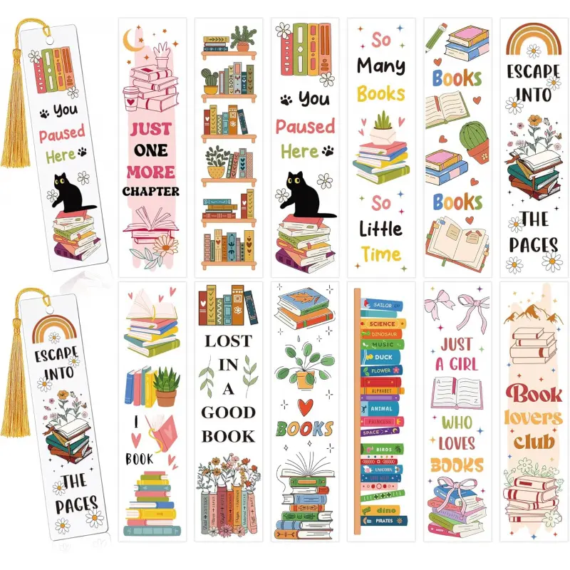 UV DTF Bookmark Wraps - 24 Sheets Booklover Acrylic Bookmark Blanks Sticker, Book UV DTF Transfer Stickers, Book Shelf Plant & Cat Design for Bookworm DIY Crafts Projects Decoration, Decorative Stickers