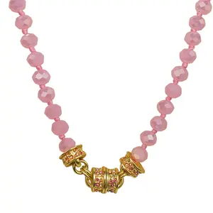 Crystal Goddess 8mm Beaded Interchangeable Magnetic Necklace (Goldtone/Pink Opal)