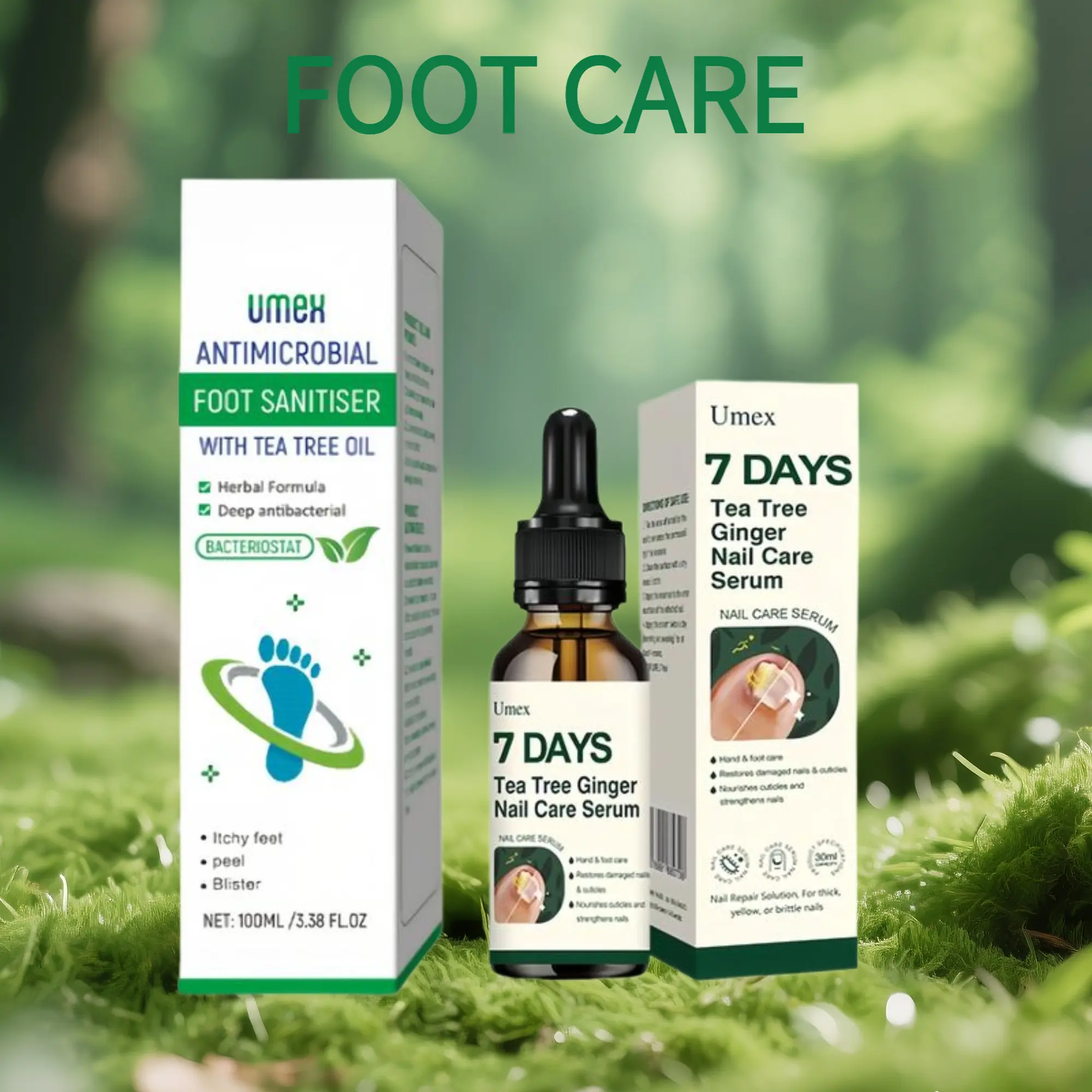 Umex Foot Care Set: Tea Tree Foot Spray & Ginger Nail Care Serum Combo Supports Hygiene Fast Absorbing Lightweight Formula Ideal for Daily Use