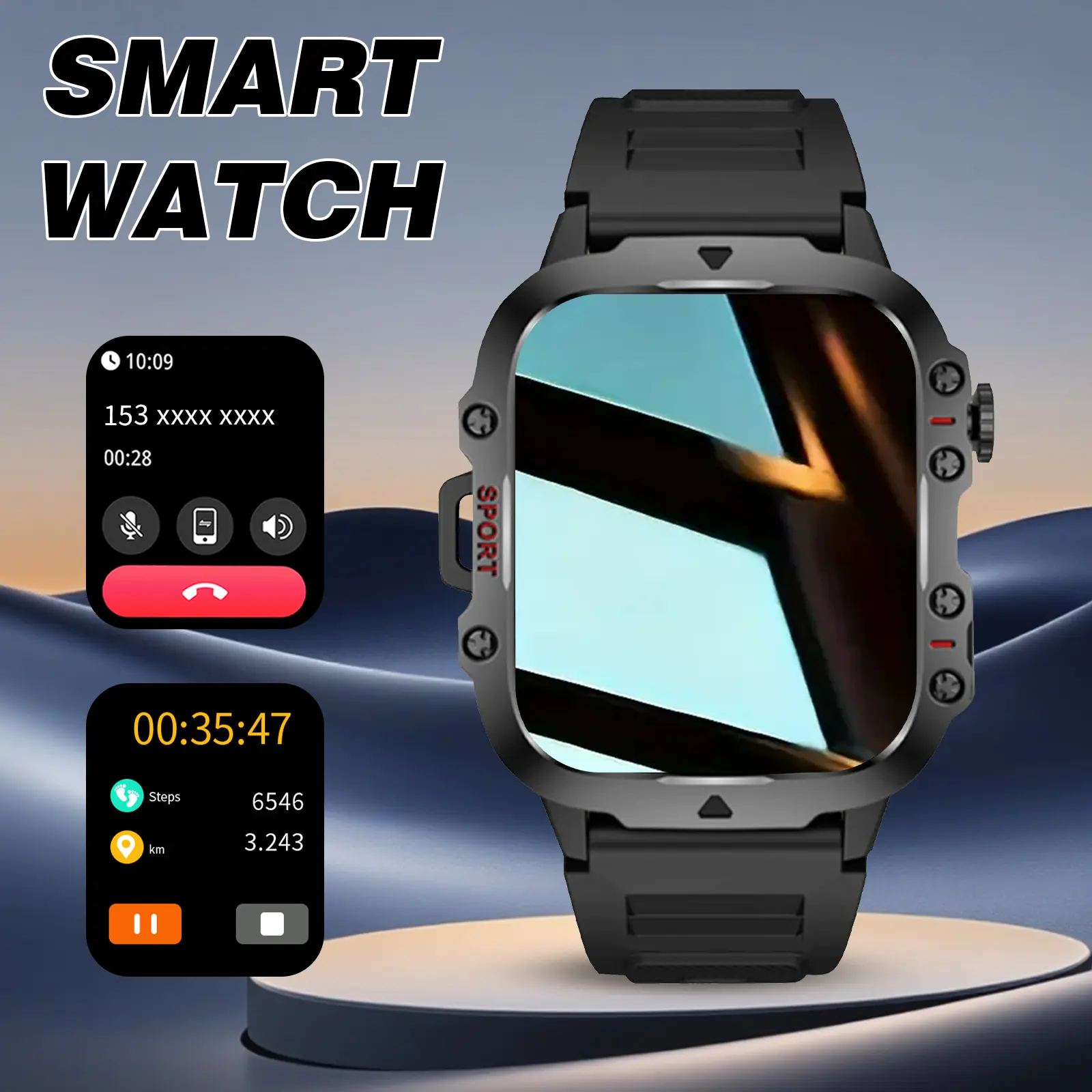 2026 New Smart Watch with LED, Wireless Calling, Camera & Music Control, Multi-Sport Modes, Alarm/Call-SMS Alert, Iphone Android Compatible (Unisex)