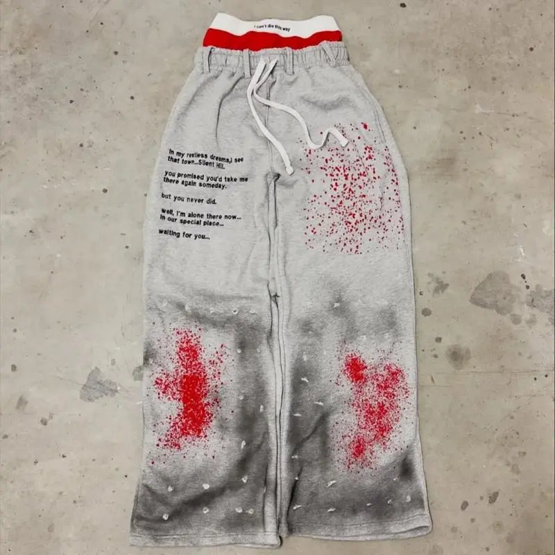 Fashion Graffiti Color Double Waist Casual Pants for man American Retro Trend Harajuku Couple Sweatpants Y2K Baggy Pants