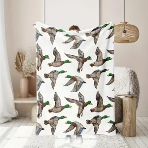 Elegant Green Head Duck Flannel Blankets Cooling Blanket Soft Elastic Breathable Warm Tear Resistant Nature Inspired Ducks in Flight for Living Room Bedroom Camping Ideal Gift