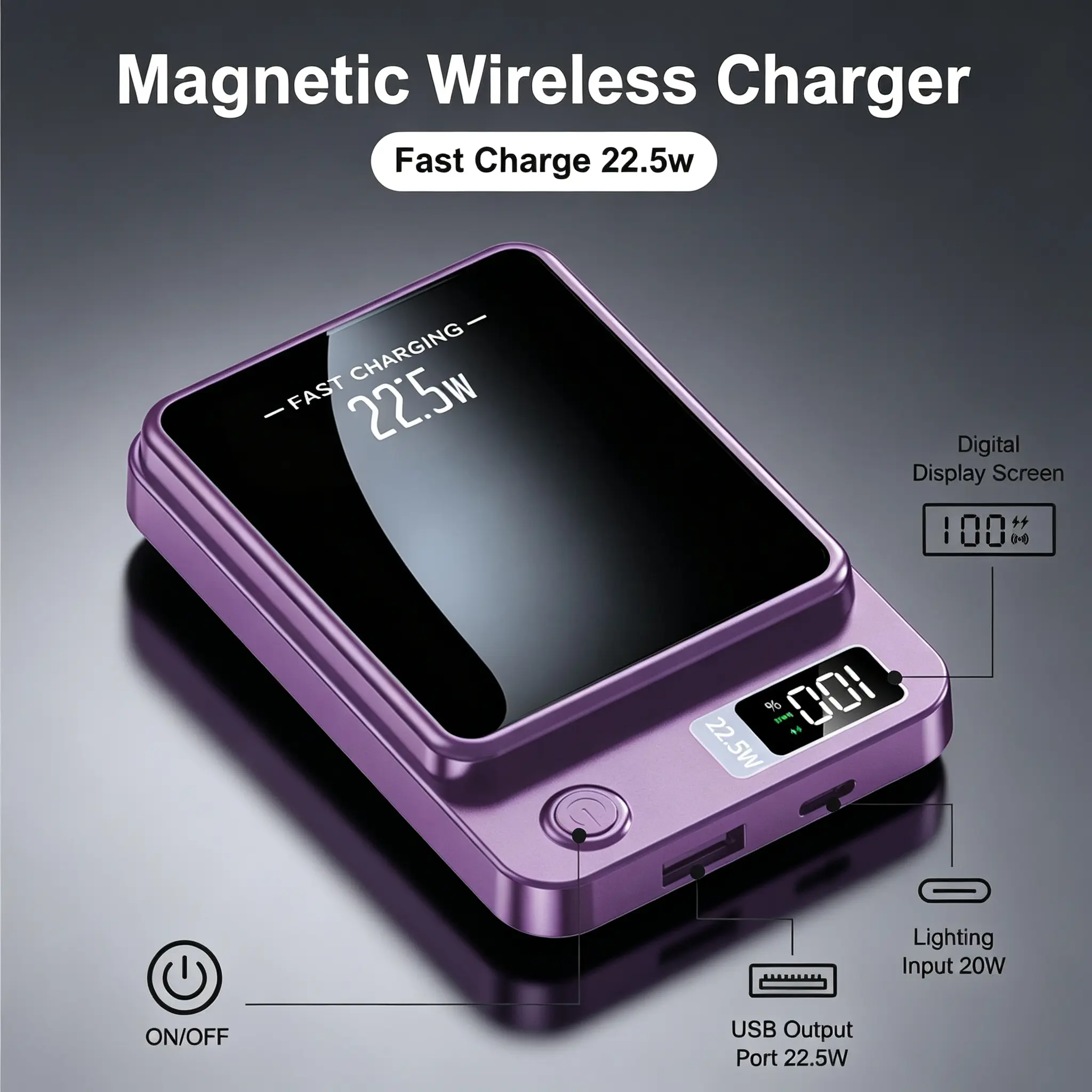 10000mAh Magnetic Wireless Power Bank with Digital Display, Portable MagSafe Charger with Built-in Cables, Dual-Mode Fast Charging, Everyday Carry Portable Charger, iPhone-Compatible for iOS 17/16/15/14/13/12 & Pro Max Series, Father's Day Gift