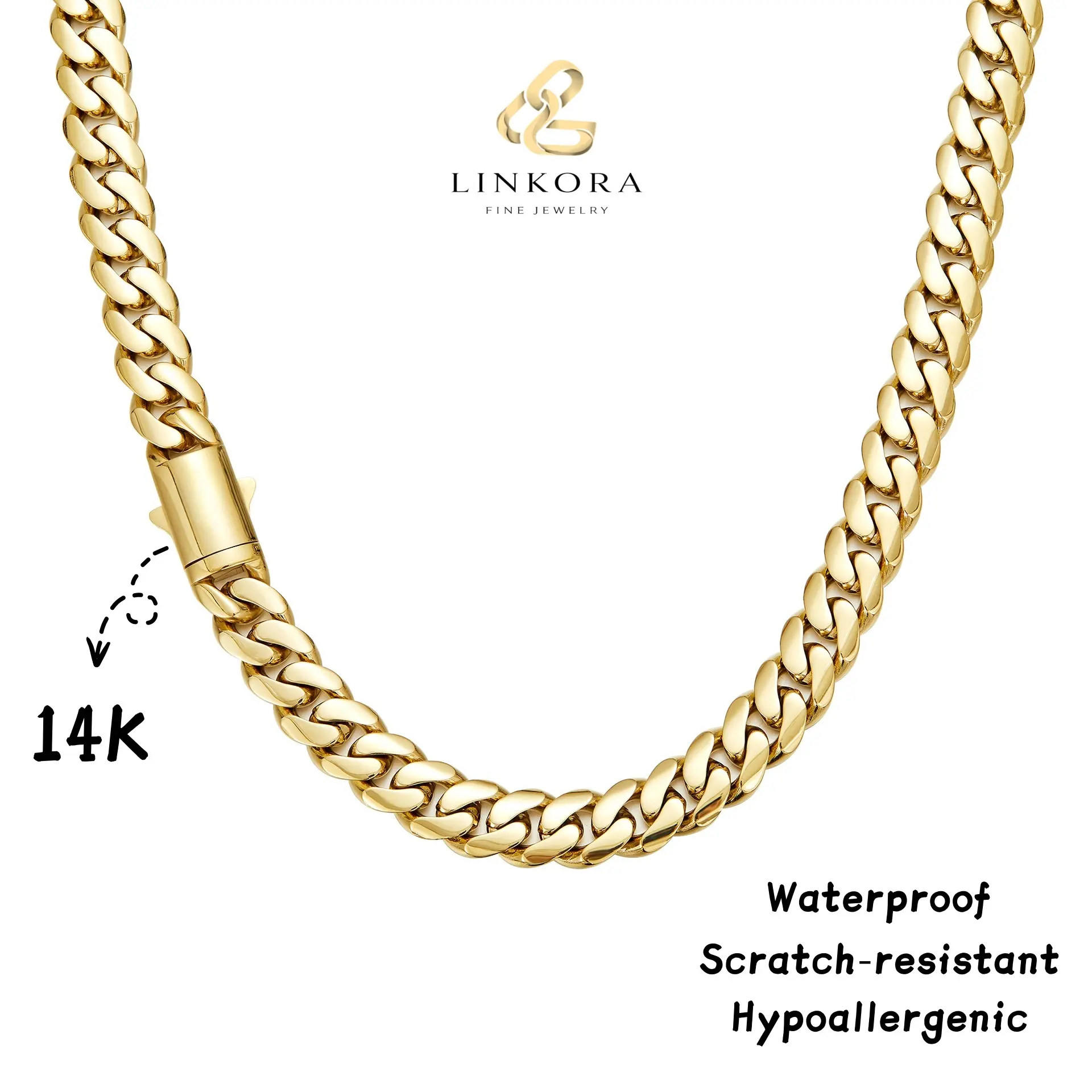 14K Gold Plated Vacuum Plated Stainless Steel With Copper Ear Clasp Miami Cuban Link The latest electroplating gold-plating process for rust prevention 6-14mm Necklace Inspired for Women & Men Luxury Jewelry Daily Wear Fashion Gift
