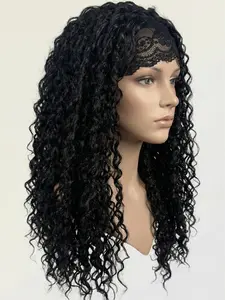 FLASH SALE] 13x4 full head fiber lace front wig, deep wave braided synthetic Bohemian curls with natural shine, includes headband