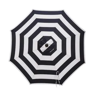 212 MAIN 9 ft. Tiltable Navy Stripe Collapsible Market Umbrella - Olefin Fabric, Collapsible Frame, Outdoor Patio Furniture Accessory