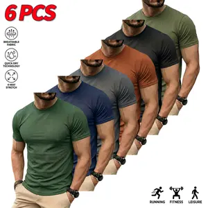 6-pack men’s solid-color casual T-shirts, skin-friendly and soft, moisture-wicking, breathable, quick-drying, lightweight and comfortable—ideal for summer sports and fitness wear.