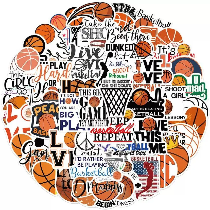 Basketball Themed Sticker (50pcs), Waterproof Self Adhesive Decor Paper, Decor Sticker for Gift Greeting Card Water Bottle Laptop Phone, Cases