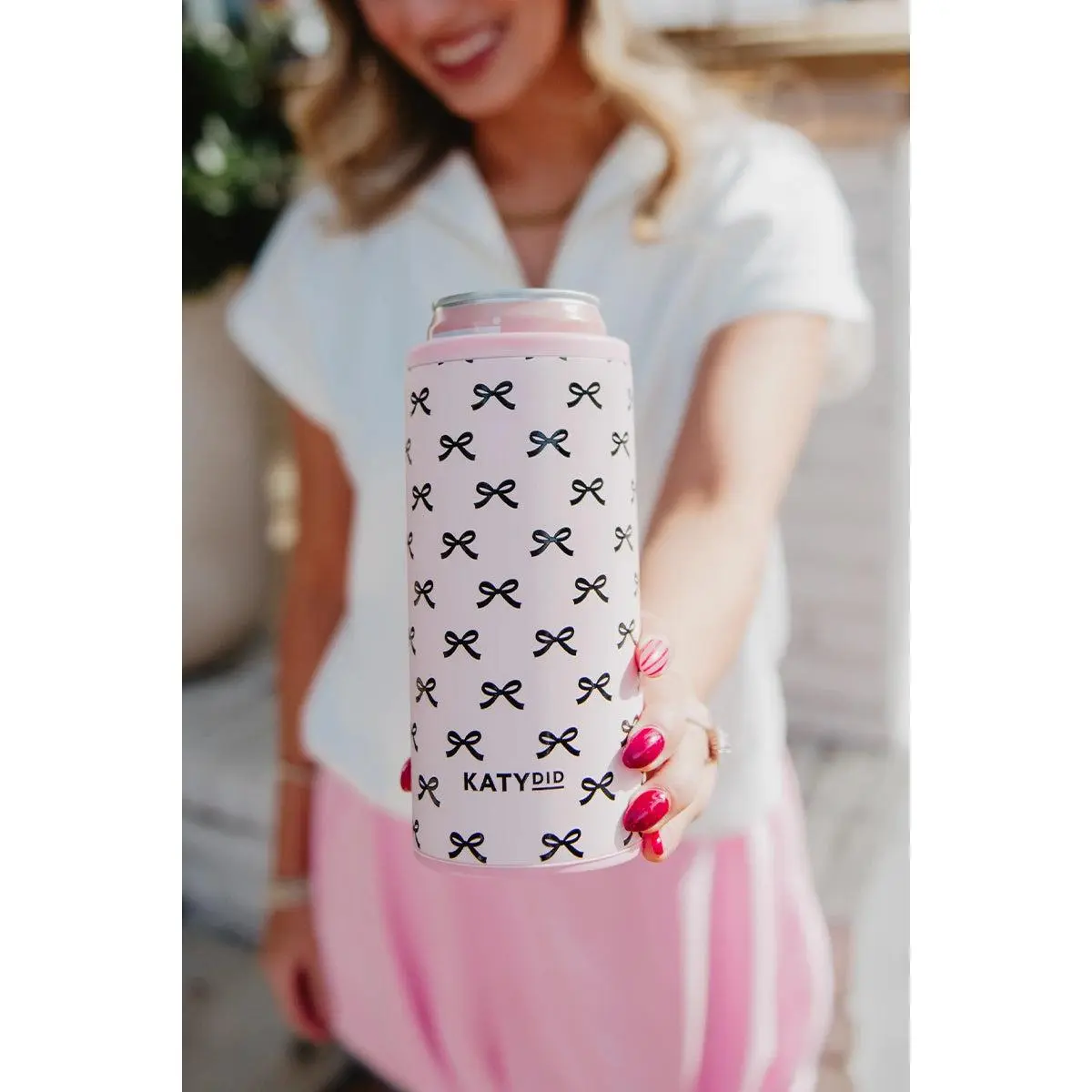 Black & Pink Mini Bows Tall Can Cooler