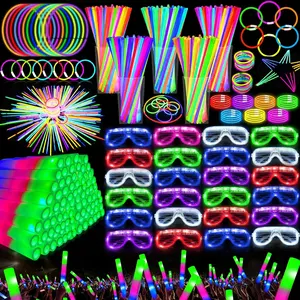148 PCS Glow in the Dark Party Supplies- 24 Pcs 12" Foam Glow Sticks, 24 Pcs LED Glasses, 100Pcs Glow Sticks Necklaces Bracelets Light Up Party Favors Pool Wedding Concert Valentines Day