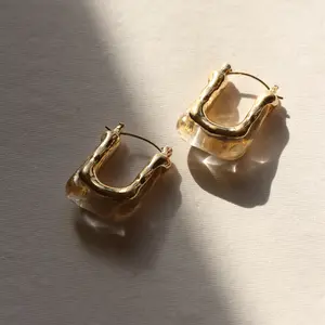 Gold WATERPROOF White Resin Earrings
